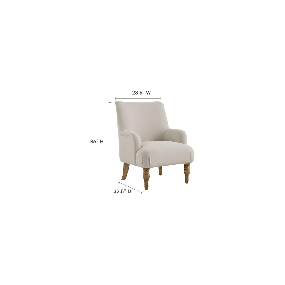 Modway Ellington Living Room Accent Armchair in Salt – Fabric Upholstered Reading Arm Chair with Wooden Legs – Modern Lounge Chair with French Piping Trim