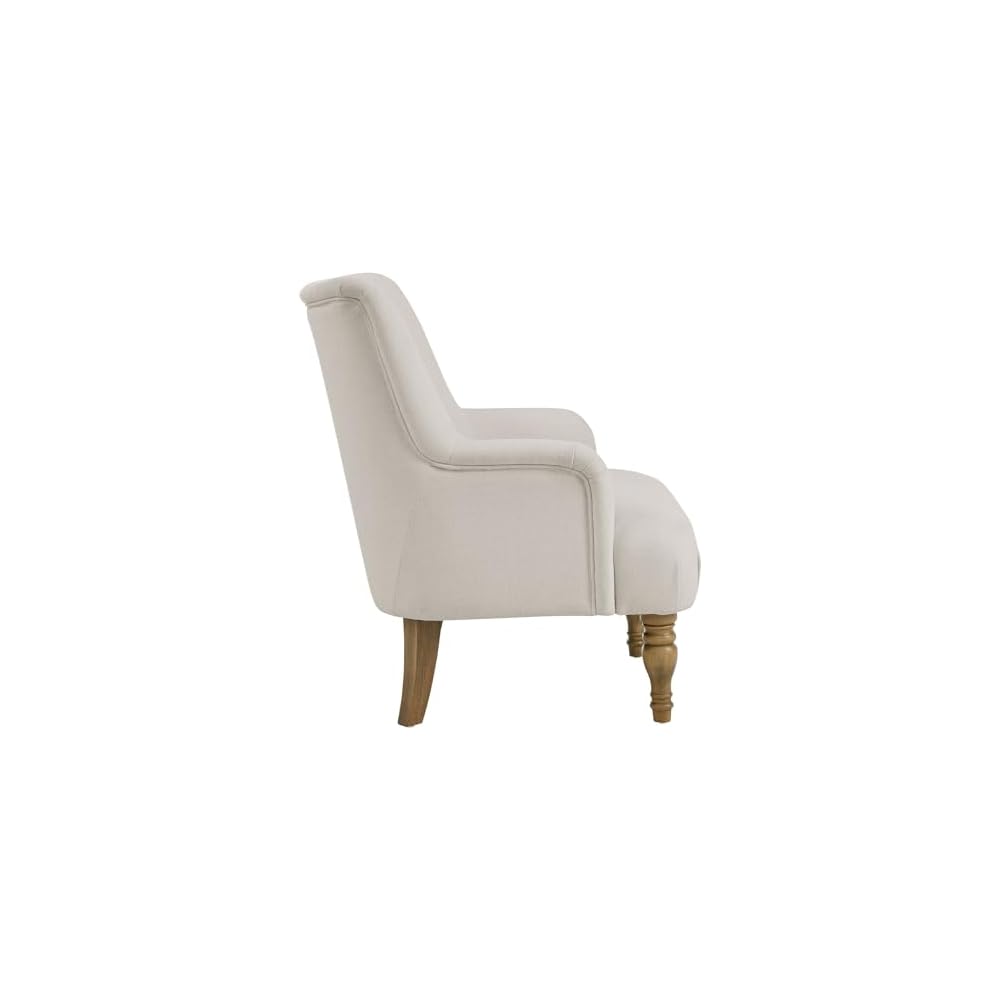 Modway Ellington Living Room Accent Armchair in Salt – Fabric Upholstered Reading Arm Chair with Wooden Legs – Modern Lounge Chair with French Piping Trim