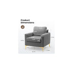 Mid Century Accent Chair Modern Velvet Living Room Accent Chair Comfy Upholstered Arm Chair for Bedroom Studio Study Office Lounge (Grey)