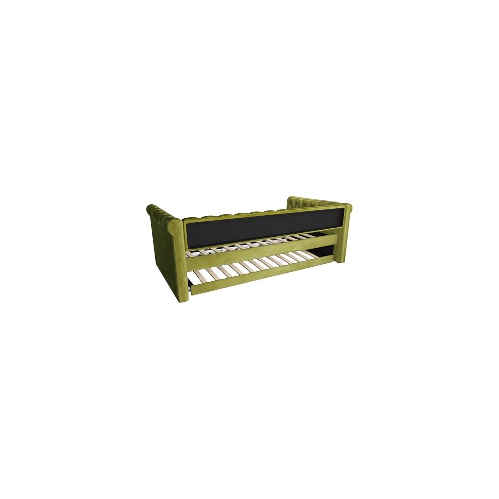 Merax Twin Size Upholstered Daybed with Trundle, Modern Velvet Sofa Bed with Tufted Button Design and Curved Armrests for Living Room, Bedroom and Guest Room, No Box Spring Needed, Green