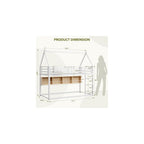 Decofy Bunk Bed Twin Over Twin with Book Shelf, House Bunk Bed Frame, White