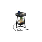 WLIVE Small Round Side Table with Charging Station for Living Room Brown