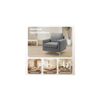 Mid Century Accent Chair Modern Velvet Living Room Accent Chair Comfy Upholstered Arm Chair for Bedroom Studio Study Office Lounge (Grey)