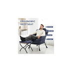 Furlide Lazy Chair with Ottoman, Modern Lounge Chair with Lumbar Pillow, Accent Cozy Reading Armchair and Folding Footstool for Bedroom, Dorm, Living Room,Navy