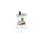 WLIVE Small Round Side Table with Charging Station for Living Room Brown