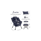 Furlide Lazy Chair with Ottoman, Modern Lounge Chair with Lumbar Pillow, Accent Cozy Reading Armchair and Folding Footstool for Bedroom, Dorm, Living Room,Navy