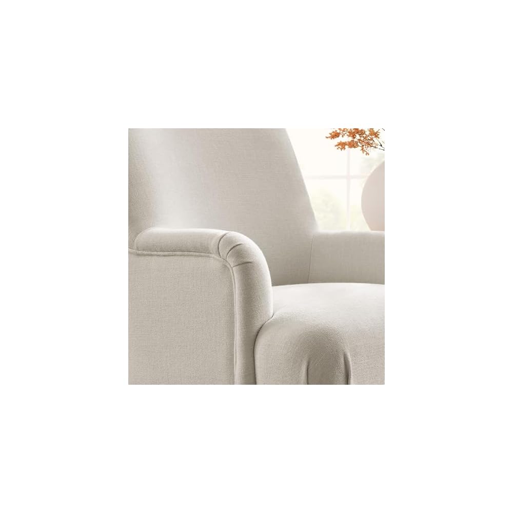 Modway Ellington Living Room Accent Armchair in Salt – Fabric Upholstered Reading Arm Chair with Wooden Legs – Modern Lounge Chair with French Piping Trim
