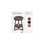 WLIVE Small Round Side Table with Charging Station for Living Room Brown