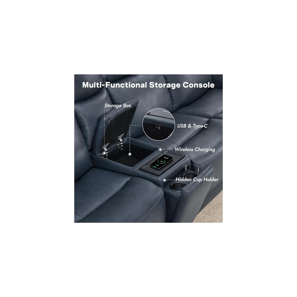 Watson & Whitely Power Reclining Sofa Loveseat with Console, Blue