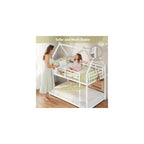 Decofy Bunk Bed Twin Over Twin with Book Shelf, House Bunk Bed Frame, White
