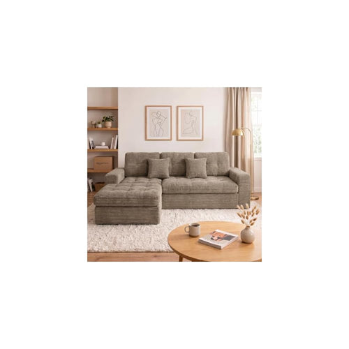 105" Modular Sectional Sofa, Comfy Corduroy L-Shaped Deep Seat Cloud Couch with Ottoman, Modern Tufted Boneless Couches for Living Room, No Assembly Required, Khaki