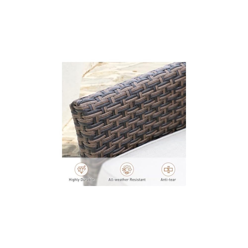 Canyon Ridge Wicker Patio Chairs with Cushions, Set of 2, Balcony Furniture with Deep Seating 4 inch Cushions, PE Rattan Porch Chairs, Brown/Beige