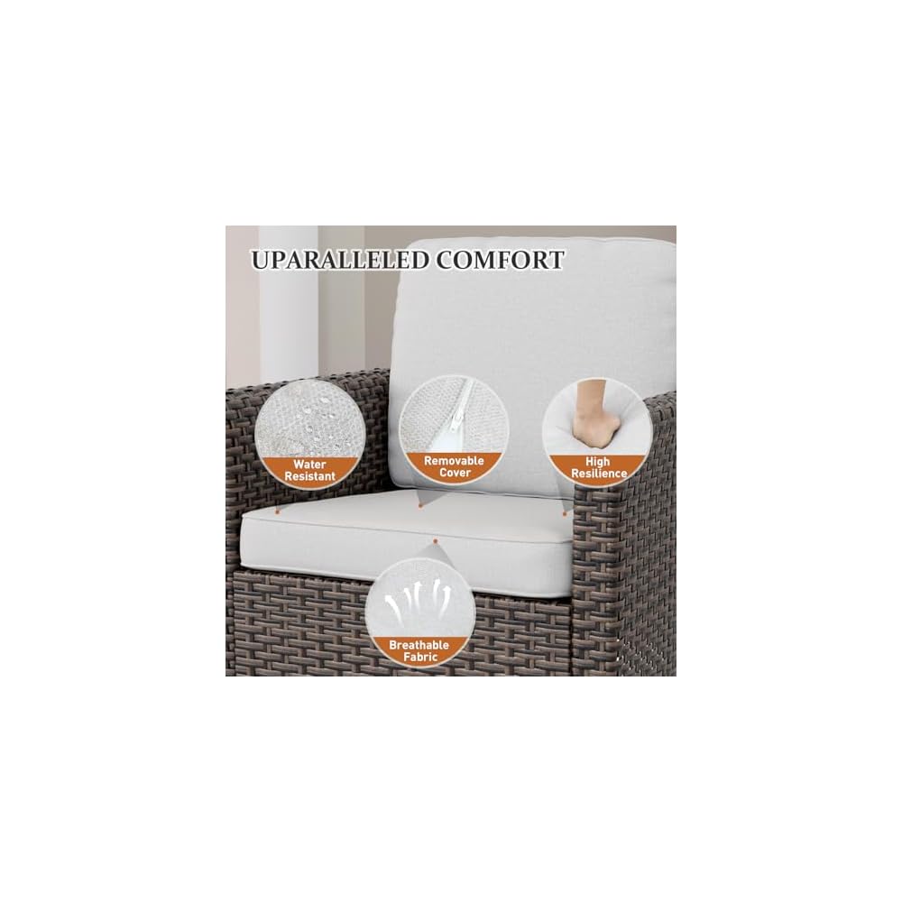 Canyon Ridge Wicker Patio Chairs with Cushions, Set of 2, Balcony Furniture with Deep Seating 4 inch Cushions, PE Rattan Porch Chairs, Brown/Beige
