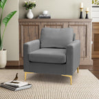 Mid Century Accent Chair Modern Velvet Living Room Accent Chair Comfy Upholstered Arm Chair for Bedroom Studio Study Office Lounge (Grey)