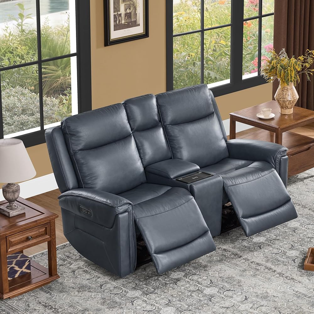 Watson & Whitely Power Reclining Sofa Loveseat with Console, Blue